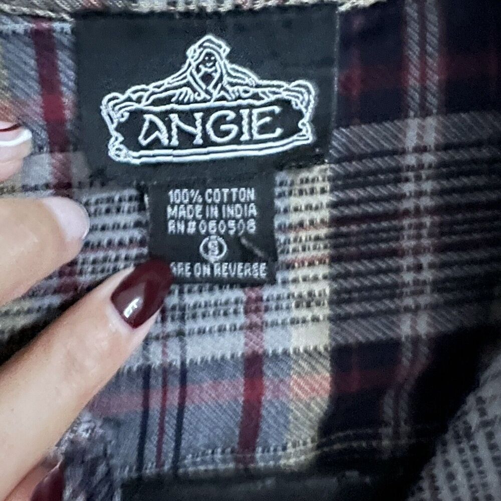 Angie Navy Blue Plaid Button Up Shirt Size S Western Rodeo Long Sleeve Casual - Picture 2 of 4